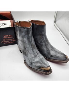 New Freebird By Steven Rule Boots Ice Distressed Leather Ankle Booties 7